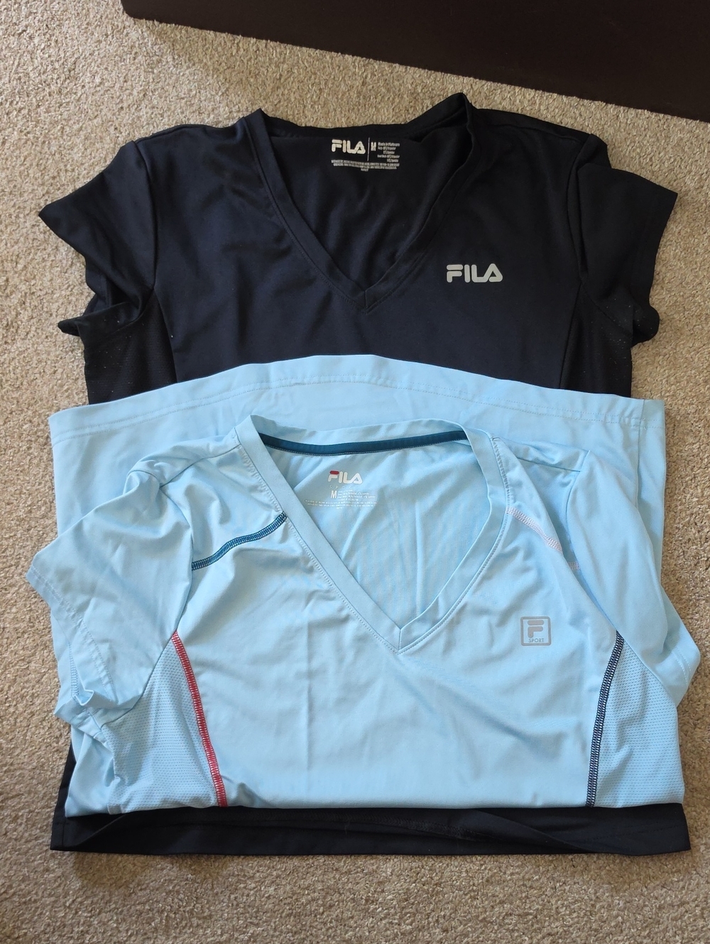 FILA Black and Light Blue V-Neck Athletic Tops